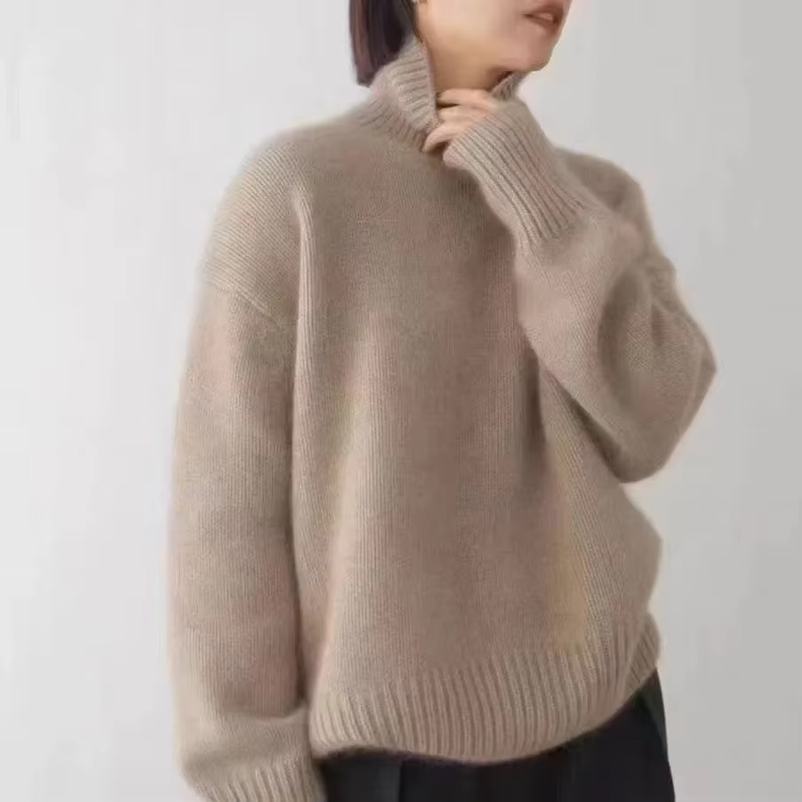 Women's High Neck Autumn Knit Sweater Loose Fit Long Sleeve Pullover