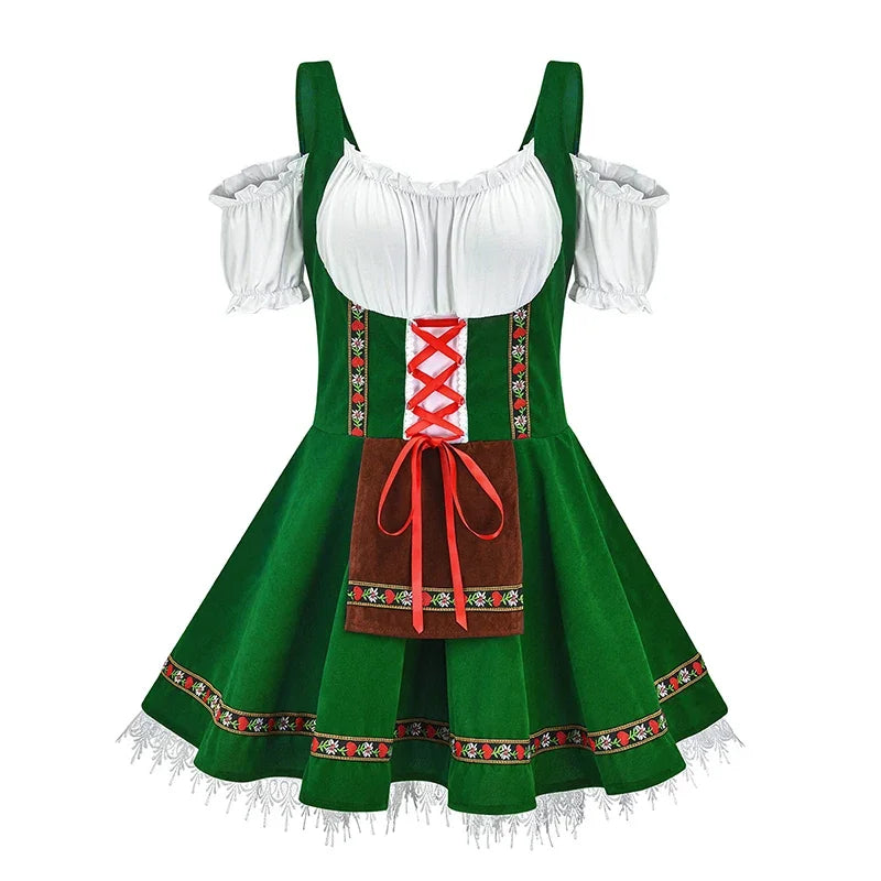 Women’s Dirndl Dress – Lace-Up Bodice – Puffed Sleeve Blouse – Mini Skirt Ensemble