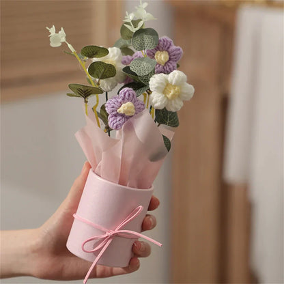 Velmora Knitted Flower Bouquet Handcrafted Plush Flowers Ultra Soft Texture Decor Gift
