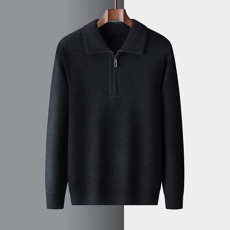 André Lucero Wool Pullover For Men Quarter Zip Knit With Ribbed Collar And Cuffs