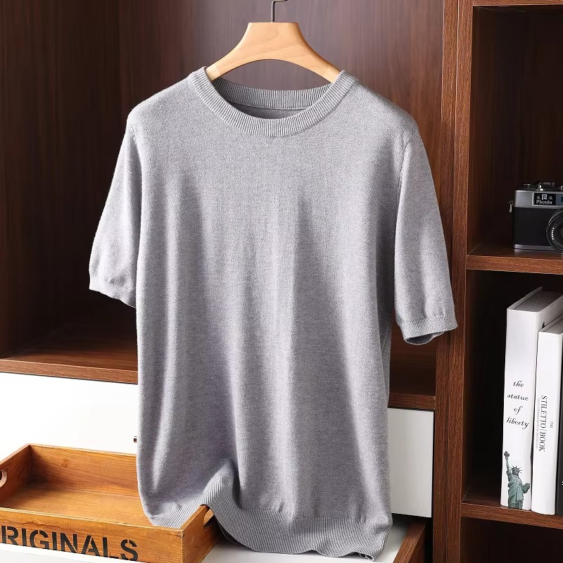 Mens Cashmere Short Sleeve O Neck Sweater By TrendAura Luxury Lightweight Knit For Everyday Comfort