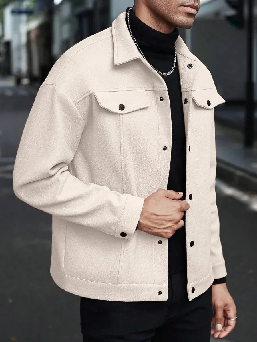 Liam Wool Blend Jacket For Men Classic Warmth Meets Modern Style Stand Collar Chest Flap Pockets Tailored Fit