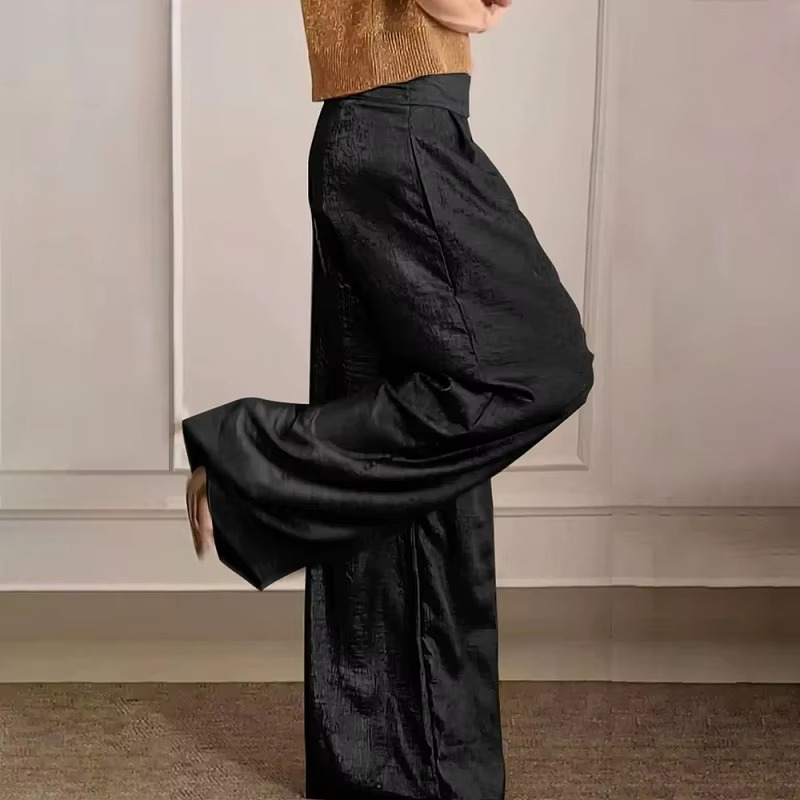 Spring Metallic High Waist Wide Leg Pants for Women