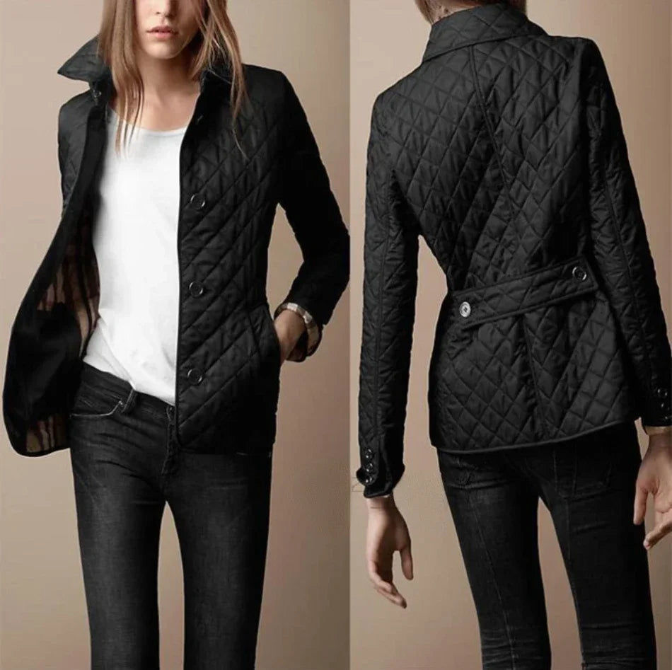 Women's Quilted  Cotton Jacket - Diamond Pattern - Slim Fit - Classic Button Closure