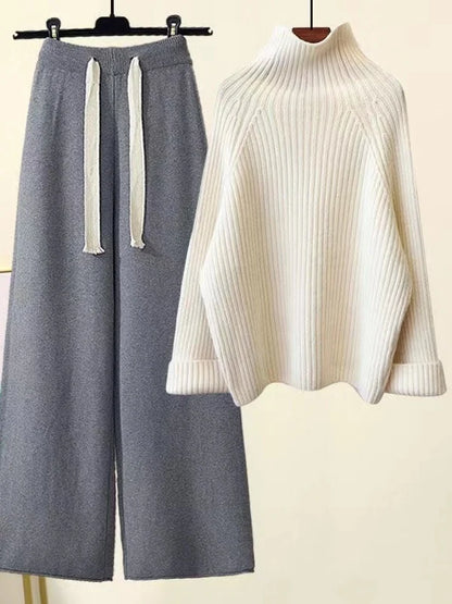Isla Wool Turtleneck Sweater And Wide Leg Pants Two-Piece Set | Oversized Fit Casual Set