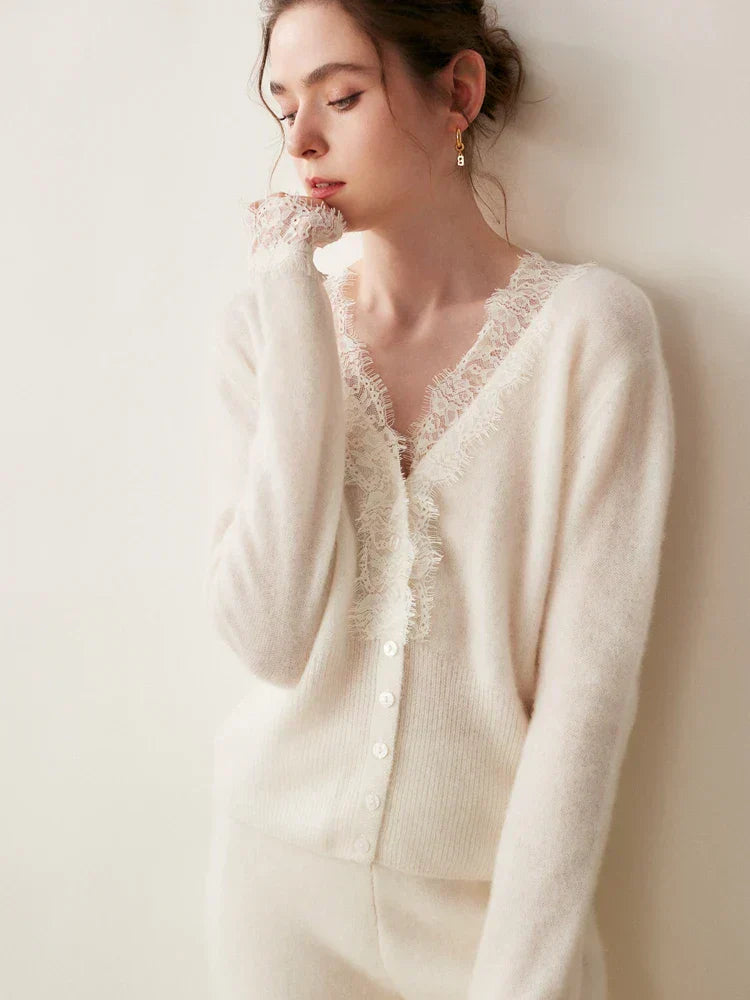 Rosie Fitted Cardigan | Lace Trim Button Front Cardigan