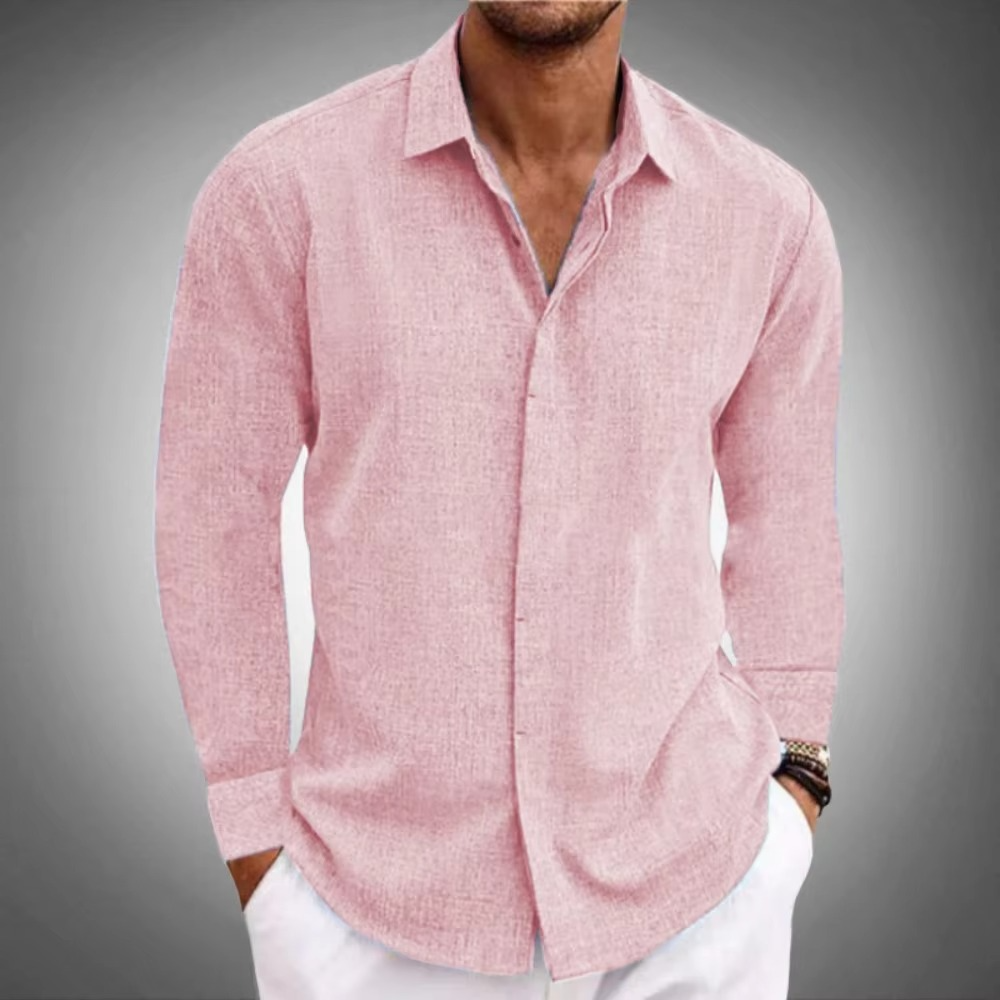 TrendAura Men's Solid Color Linen Long Sleeve Button Down Shirt For Everyday Casual Wear