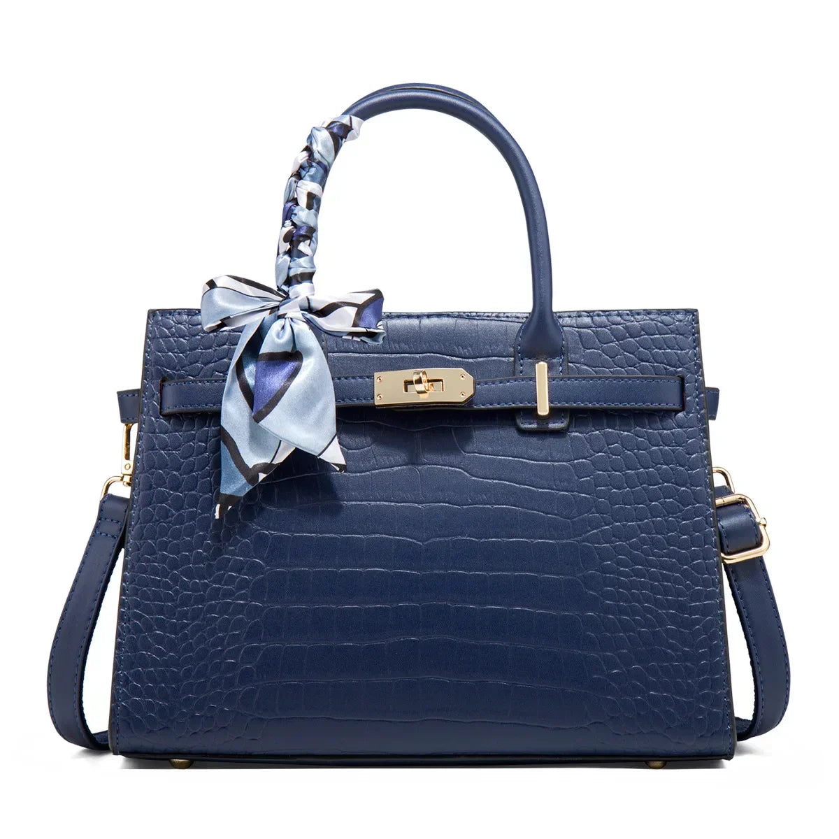TrendAura Guiliana Davoli Croc Bag Vegan Leather Midi Structured Handbag with Scarf Accent and Gold Buckle