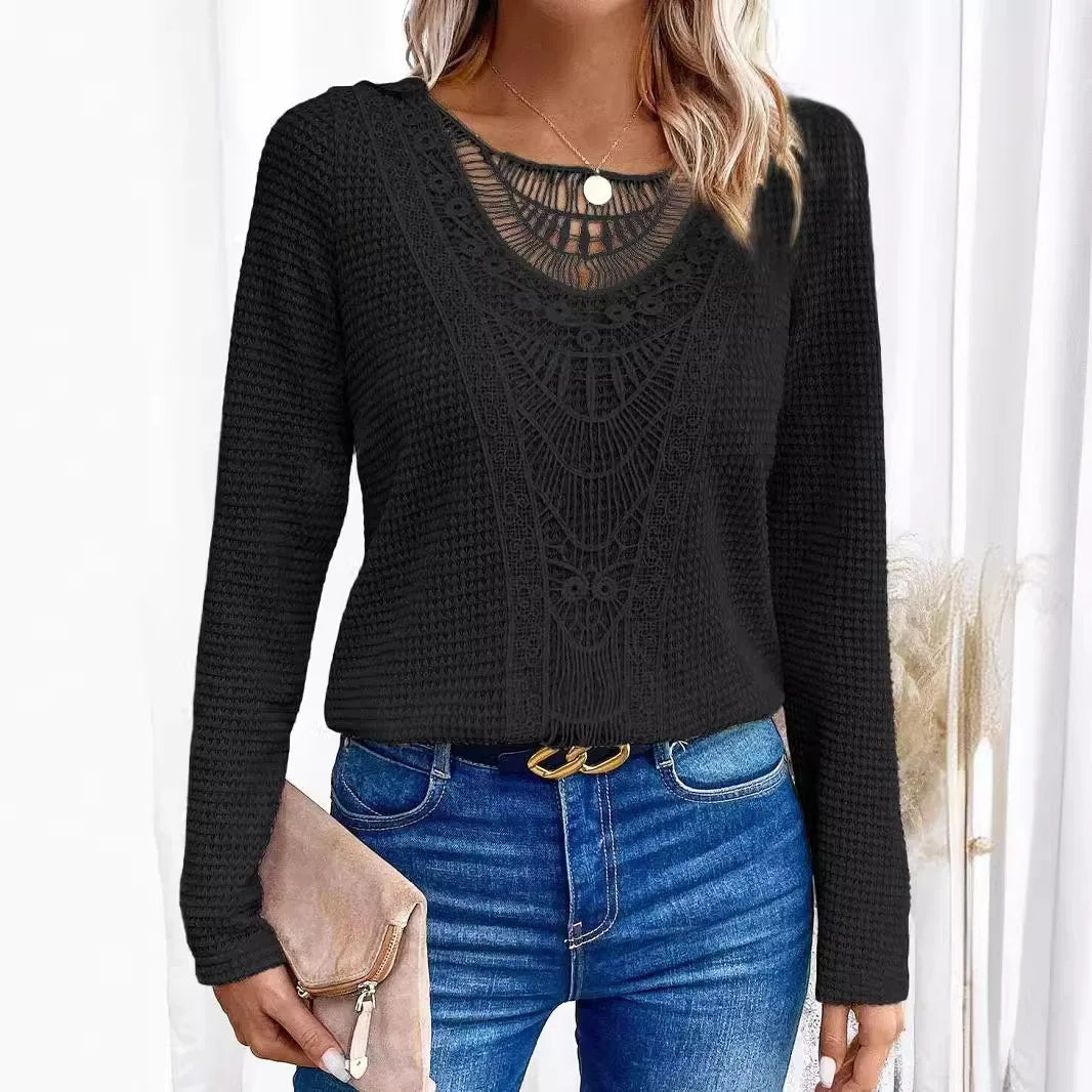 Women's Classic Jumper with Long Sleeves and Knit Design