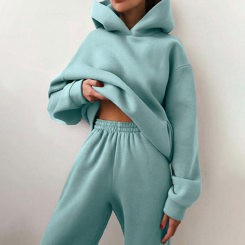 Women's Jogging Set - Oversized Fit - Hood & Elastic Waist - Soft Cotton