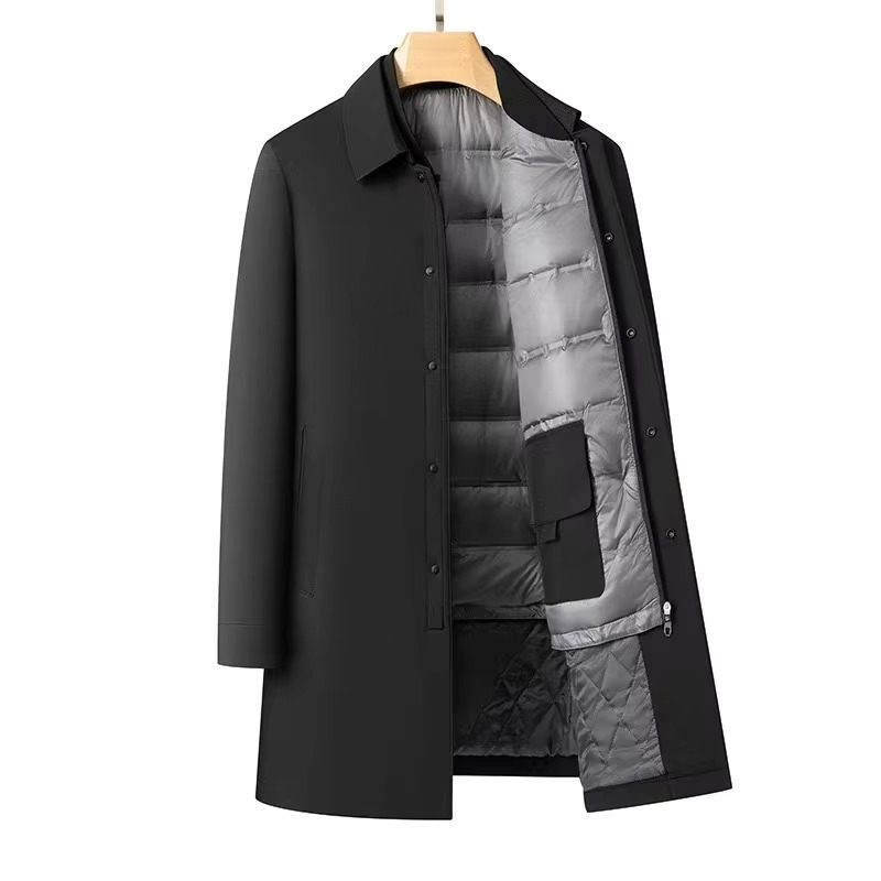 TrendAura Men's Medium Length Down Jacket With Plush Lining And Detachable Inner Layer