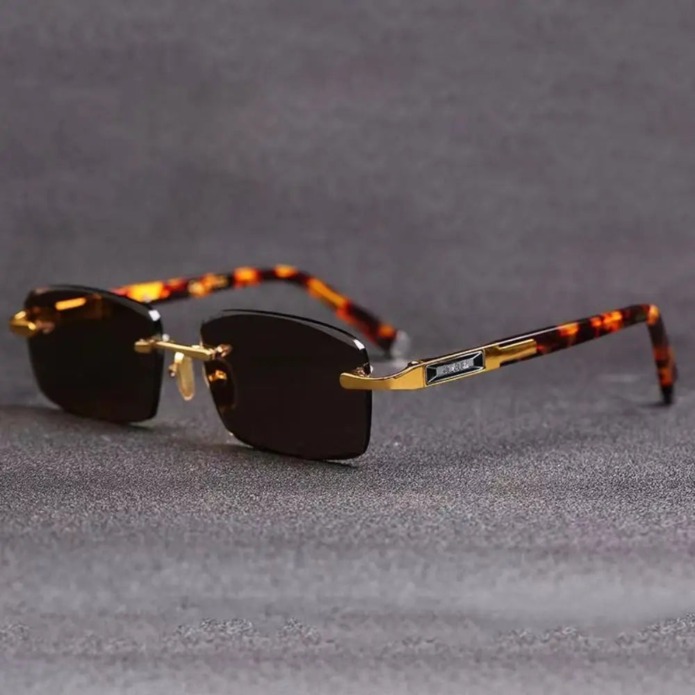 Savane Tortoise Rimless Sunglasses with Gold UV400 Protection Green or Smoke Lenses Adjustable Nose Pads