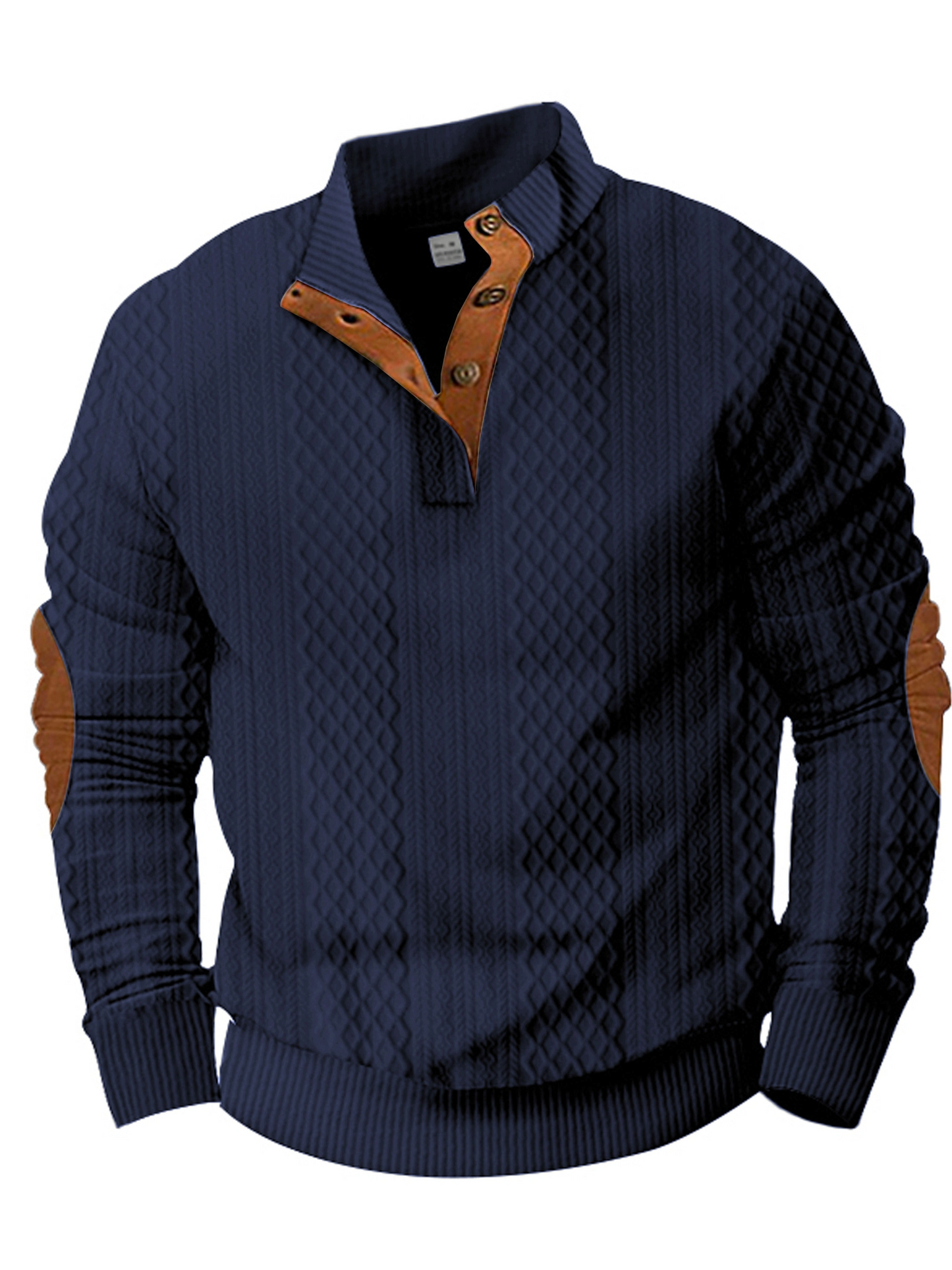 Men's Jacquard Knit Button Front Sweater With Standing Collar Long Sleeve For Casual Weekend Wear