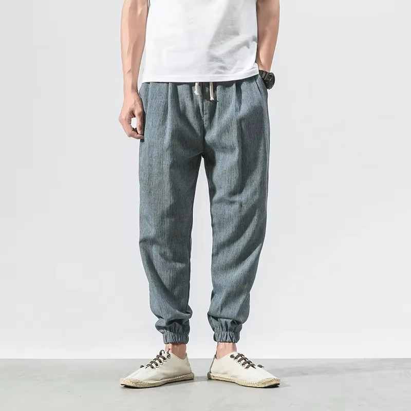 Men's Cotton Linen Casual Pants Relaxed Fit Harem Trousers With Cuffed Ankles for Everyday Comfort