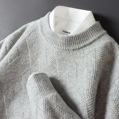 Caleb Mens Diamond Knit Sweater In Neutral Beige Soft Touch Knitwear For Casual Layering Essentials