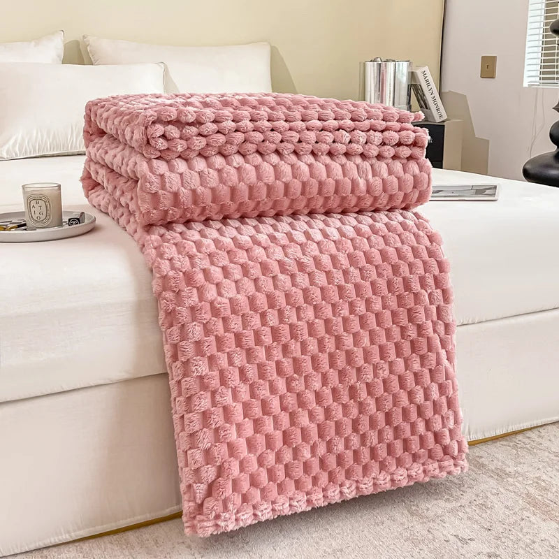 Yellow Plaid Velvet Blanket Soft Cozy Warm For Sofa Bed Adults Children Pets Versatile Throw