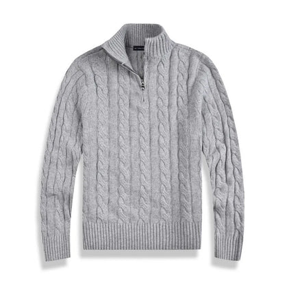 TrendAura Henry Half Zip Cable Knit Sweater Wool Cotton Blend For Men With High Collar And Ribbed Details