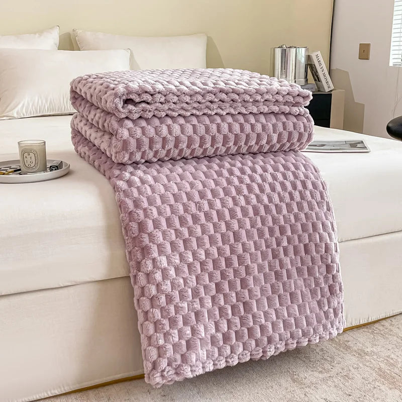 Yellow Plaid Velvet Blanket Soft Cozy Warm For Sofa Bed Adults Children Pets Versatile Throw
