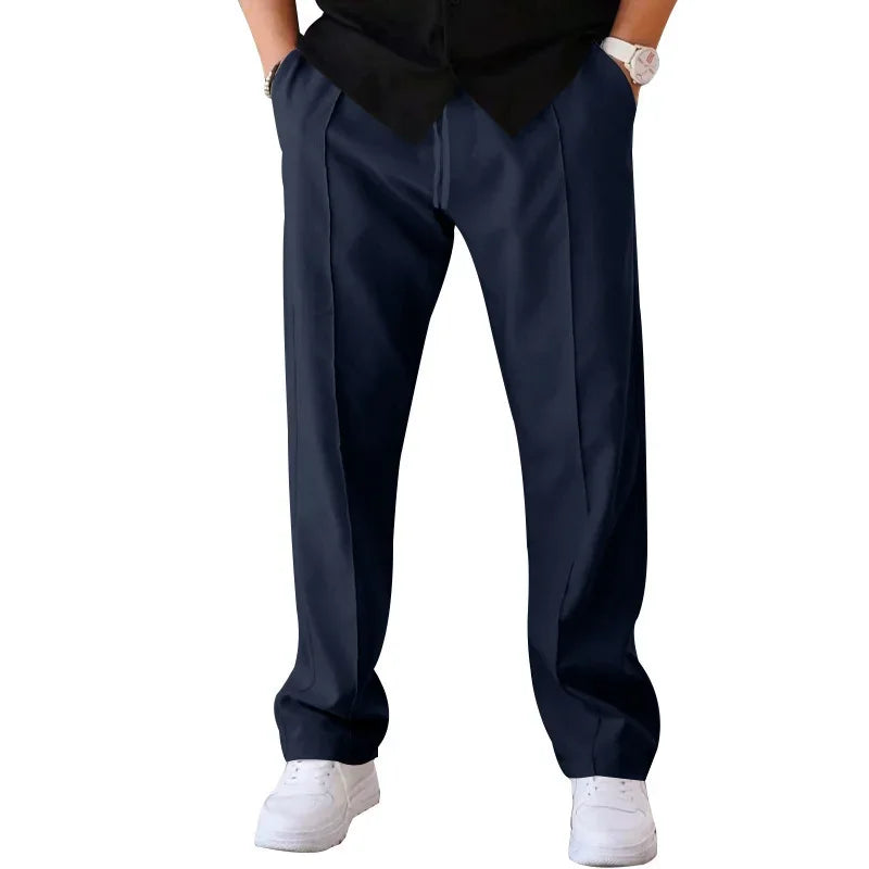 Dylan Men's Loose-Fit Formal Trousers By TrendAura Navy Blue Dress Pants For Business Meetings And Formal Events