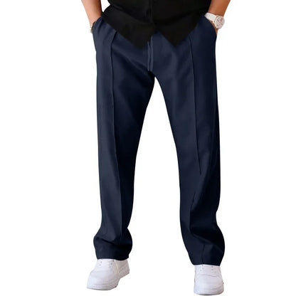 Dylan Men's Loose-Fit Formal Trousers By TrendAura Navy Blue Dress Pants For Business Meetings And Formal Events