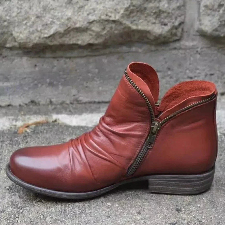 Mavexa Western Zip Ankle Boots For Women PU Finish Side Zipper Low Square Heel Everyday Style