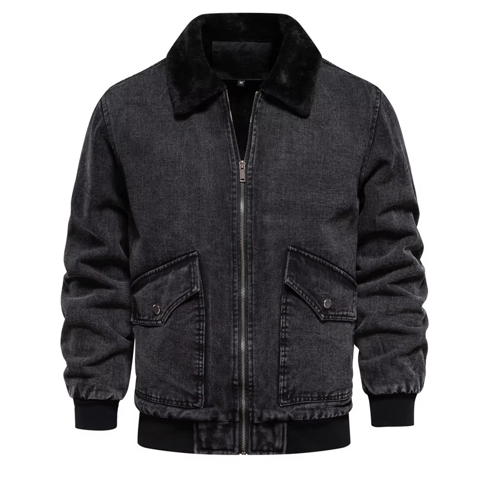 TrendAura Men's Fleece Lined Denim Jacket With Faux Fur Collar Winter Warmth Outerwear For Men