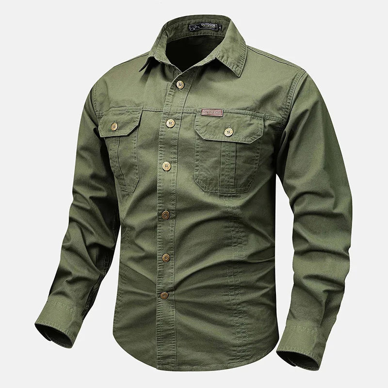 Gabriel Mens Outdoor Utility Button-Down Shirt With Durable Fabric And Utility Pockets TrendAura