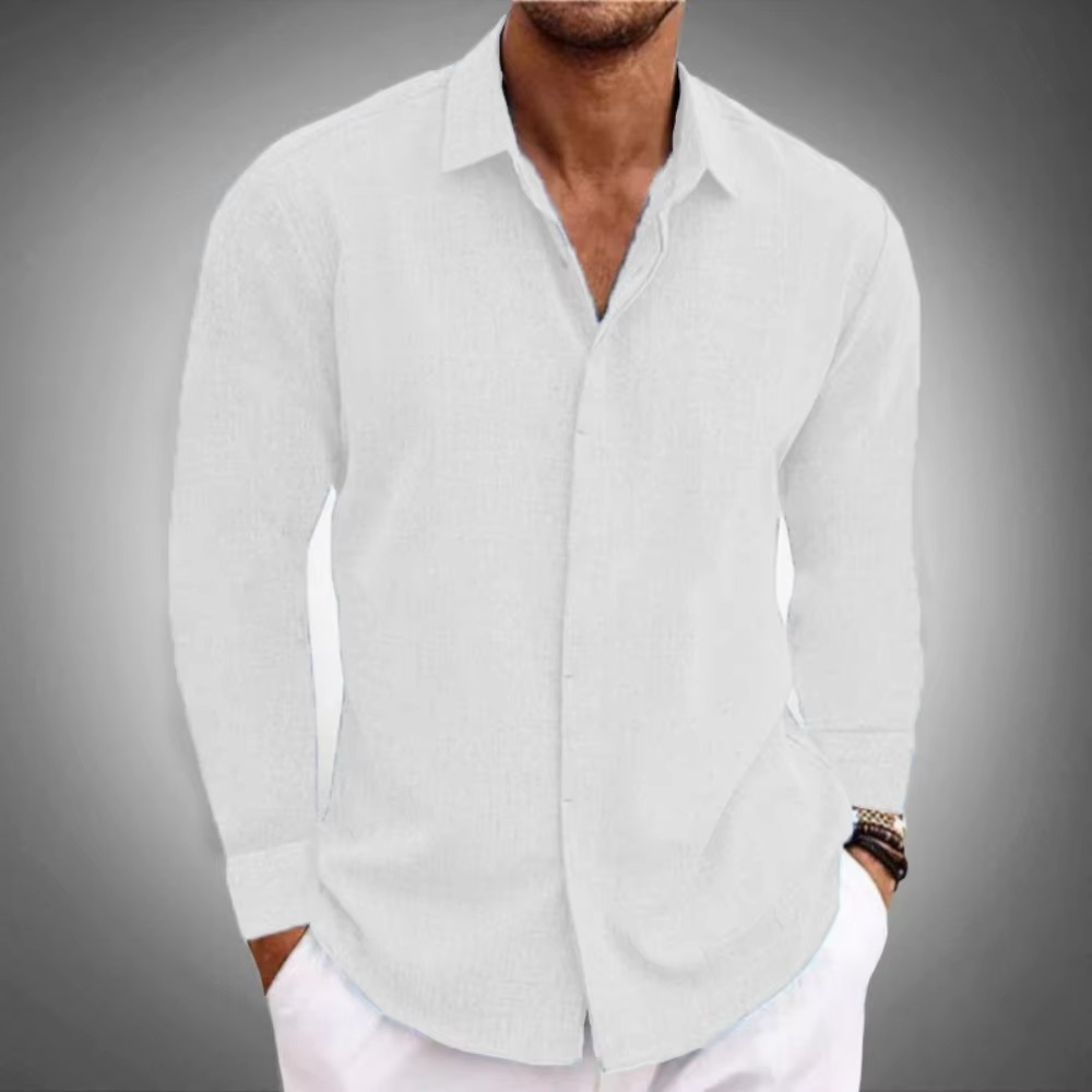 TrendAura Men's Solid Color Linen Long Sleeve Button Down Shirt For Everyday Casual Wear