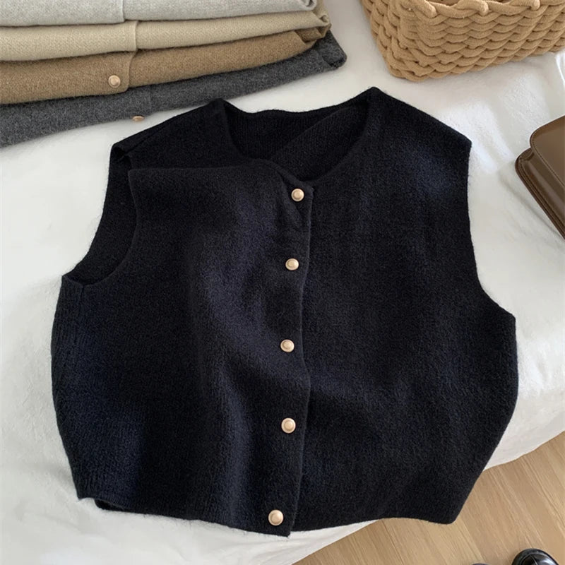 TrendAura Hearthside Knit Vest for Women Cozy Yarn Knit Sleeveless Button Front Top