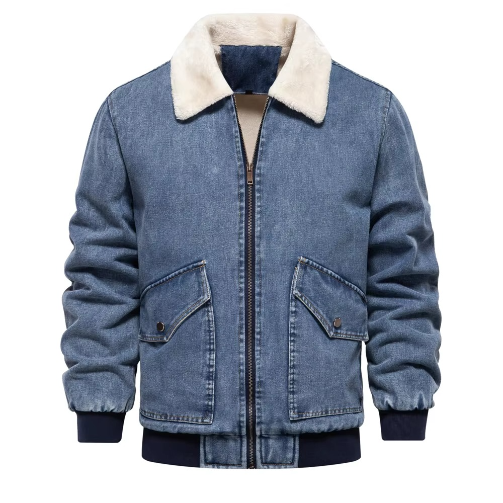 TrendAura Men's Fleece Lined Denim Jacket With Faux Fur Collar Winter Warmth Outerwear For Men