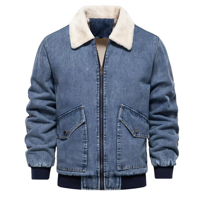 TrendAura Men's Fleece Lined Denim Jacket With Faux Fur Collar Winter Warmth Outerwear For Men