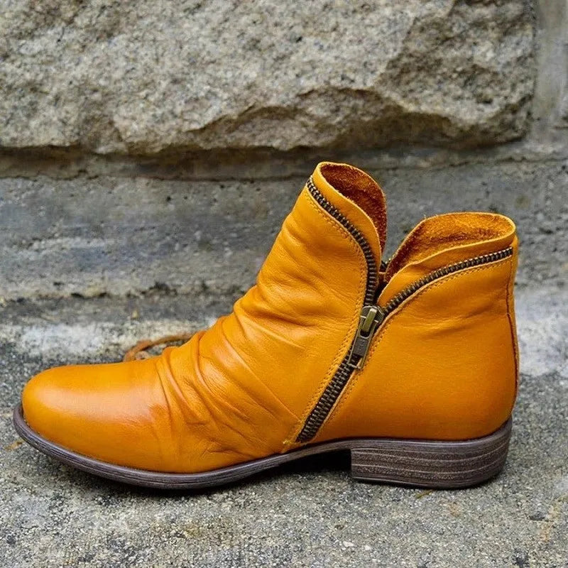 Mavexa Western Zip Ankle Boots For Women PU Finish Side Zipper Low Square Heel Everyday Style