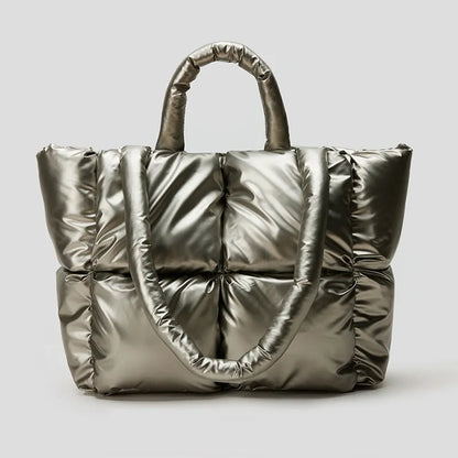 TrendAura Avigail Quilted Puffer Tote - Chic Compact Mini Bag With Plush Puffer Texture