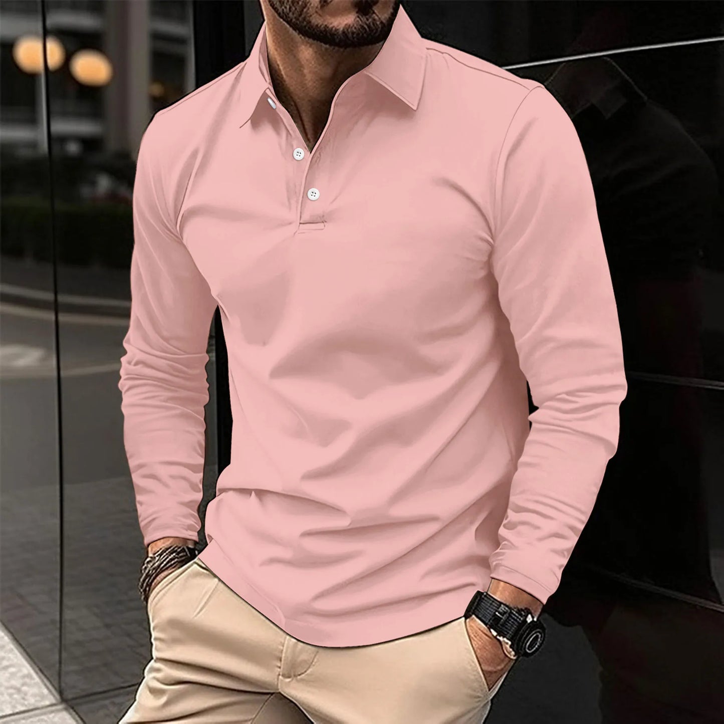Lucas Long Sleeve Polo Shirt for Men Breathable Cotton Slim Fit Casual to Semi Formal