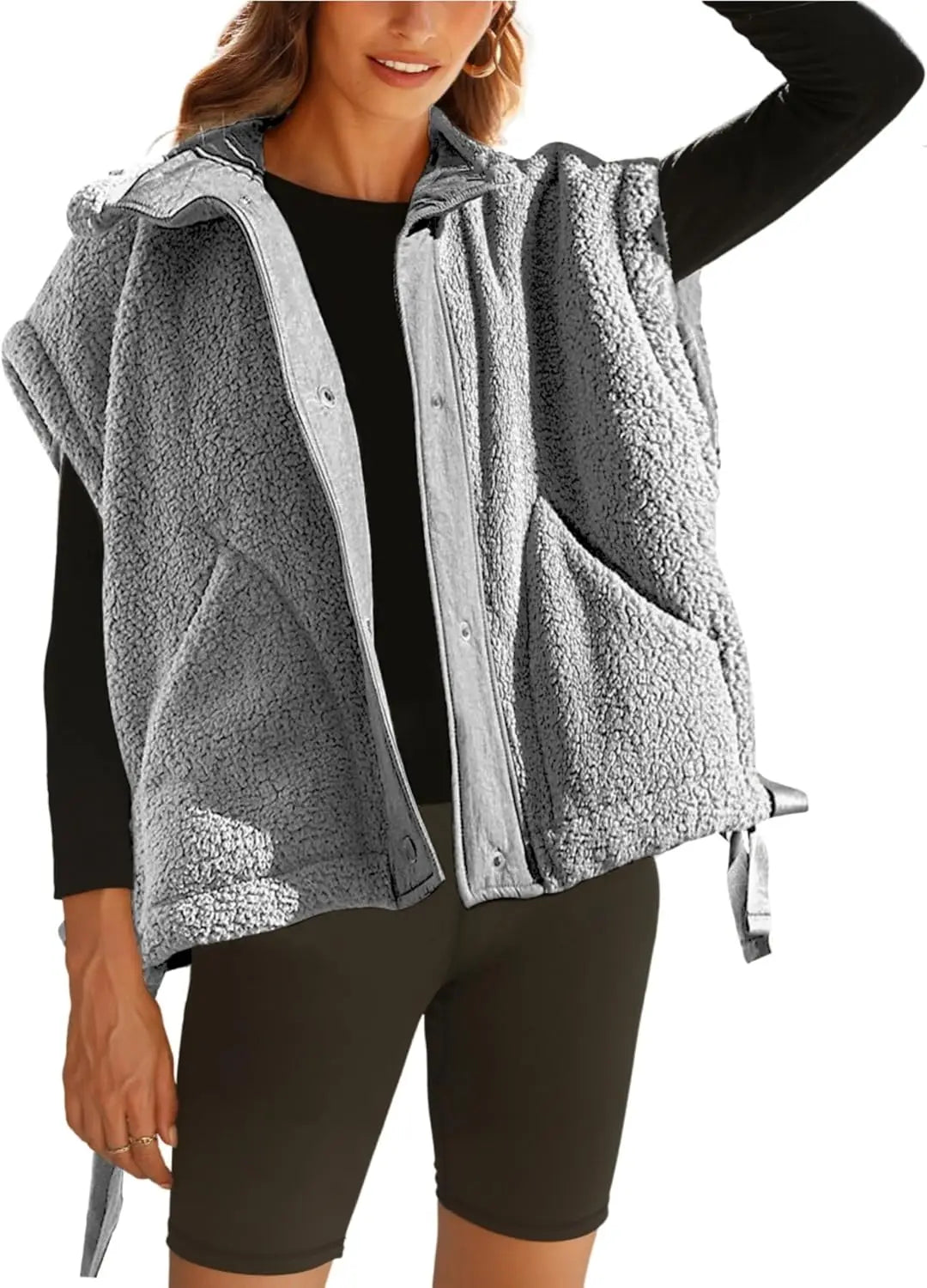 Michelle Sherpa Jacket for Women Warm Faux Fleece with Snap Button Closure Cozy Layering