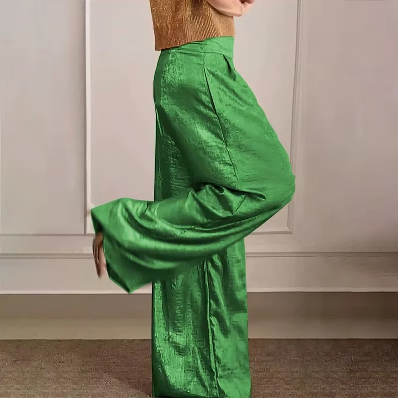 Spring Metallic High Waist Wide Leg Pants for Women