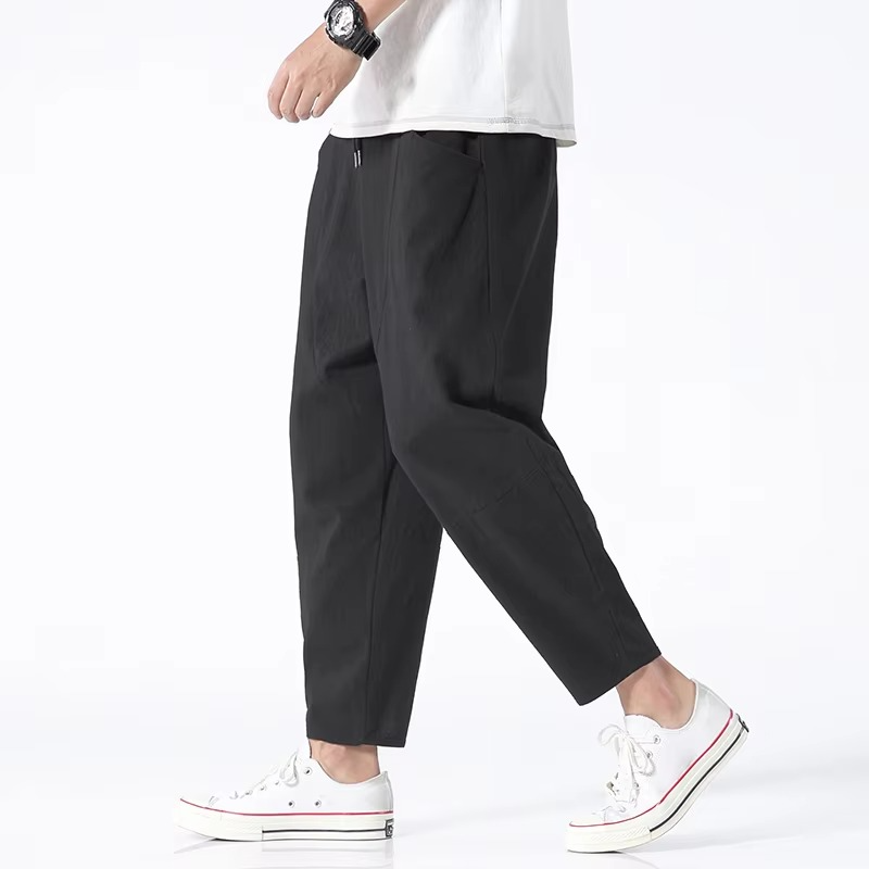 Men's 100 Percent Cotton Japanese Style Cropped Pants Loose Summer Casual Fit Up To 5XL