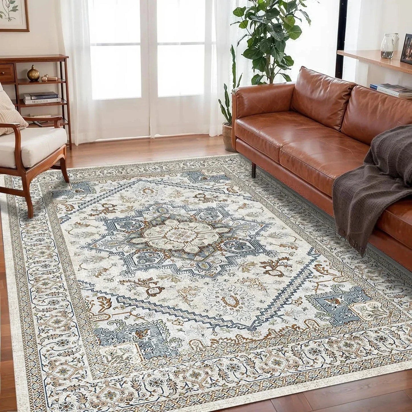 VIKAMA Bohemian-Style Floor Mat Non-Slip, Easy-Care Living Room Carpet Large-Size Floor Rug Bedroom And Living Room Home Décor