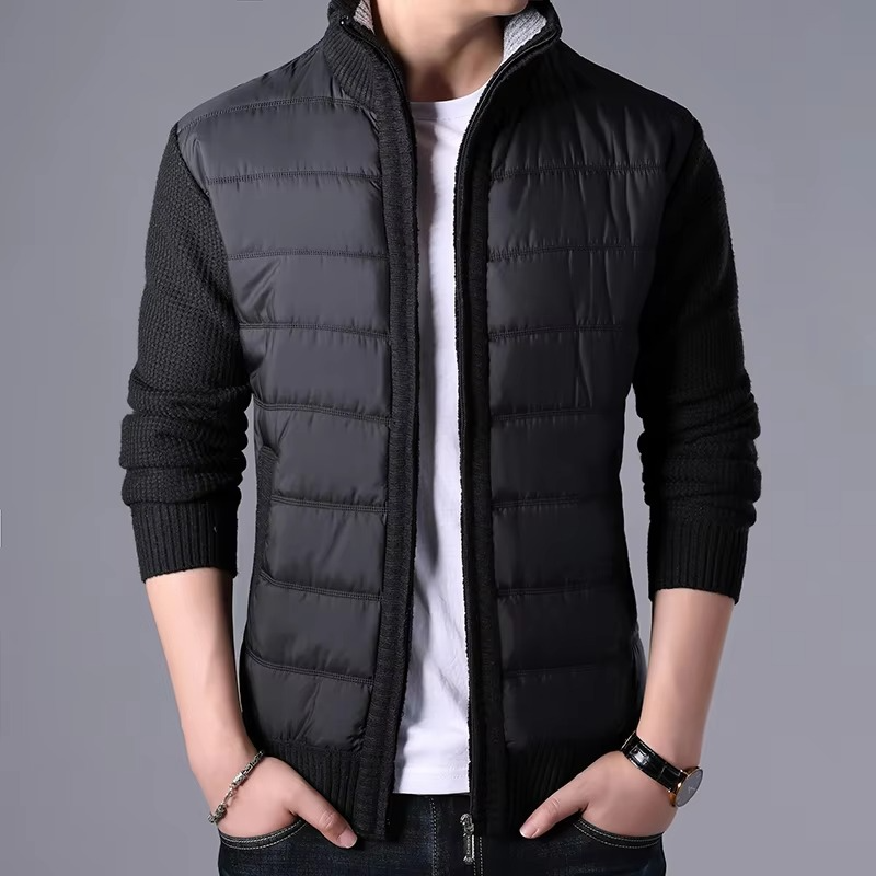 TrendAura Men's Thick Knit Cardigan Winter Jacket Patchwork Warm Slim Fit Outerwear
