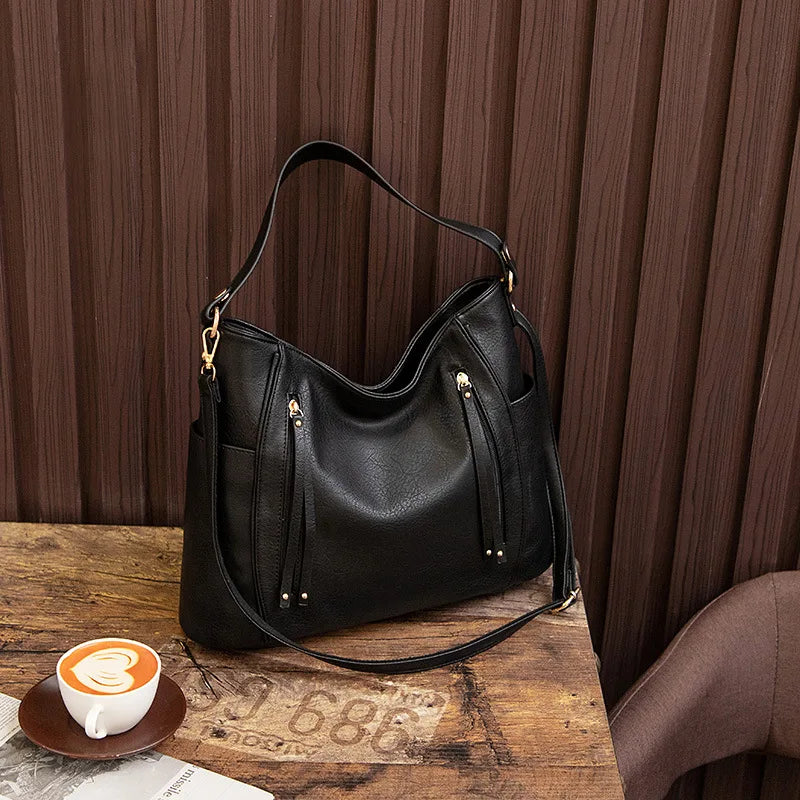 NELLA Soft PU Leather Crossbody Bag for Young Women - Chic Modern Bucket Tote with Secure Zipper