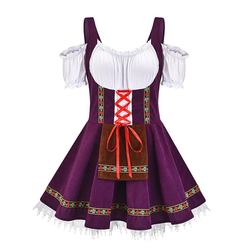 Women’s Dirndl Dress – Lace-Up Bodice – Puffed Sleeve Blouse – Mini Skirt Ensemble