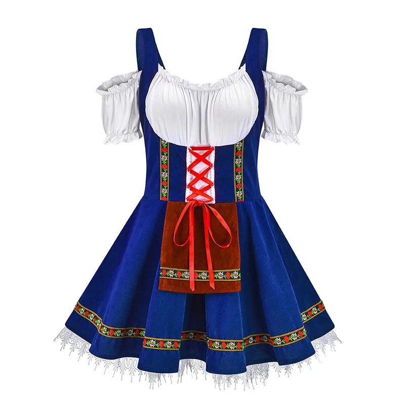 Women’s Dirndl Dress – Lace-Up Bodice – Puffed Sleeve Blouse – Mini Skirt Ensemble