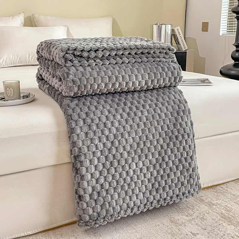 Yellow Plaid Velvet Blanket Soft Cozy Warm For Sofa Bed Adults Children Pets Versatile Throw