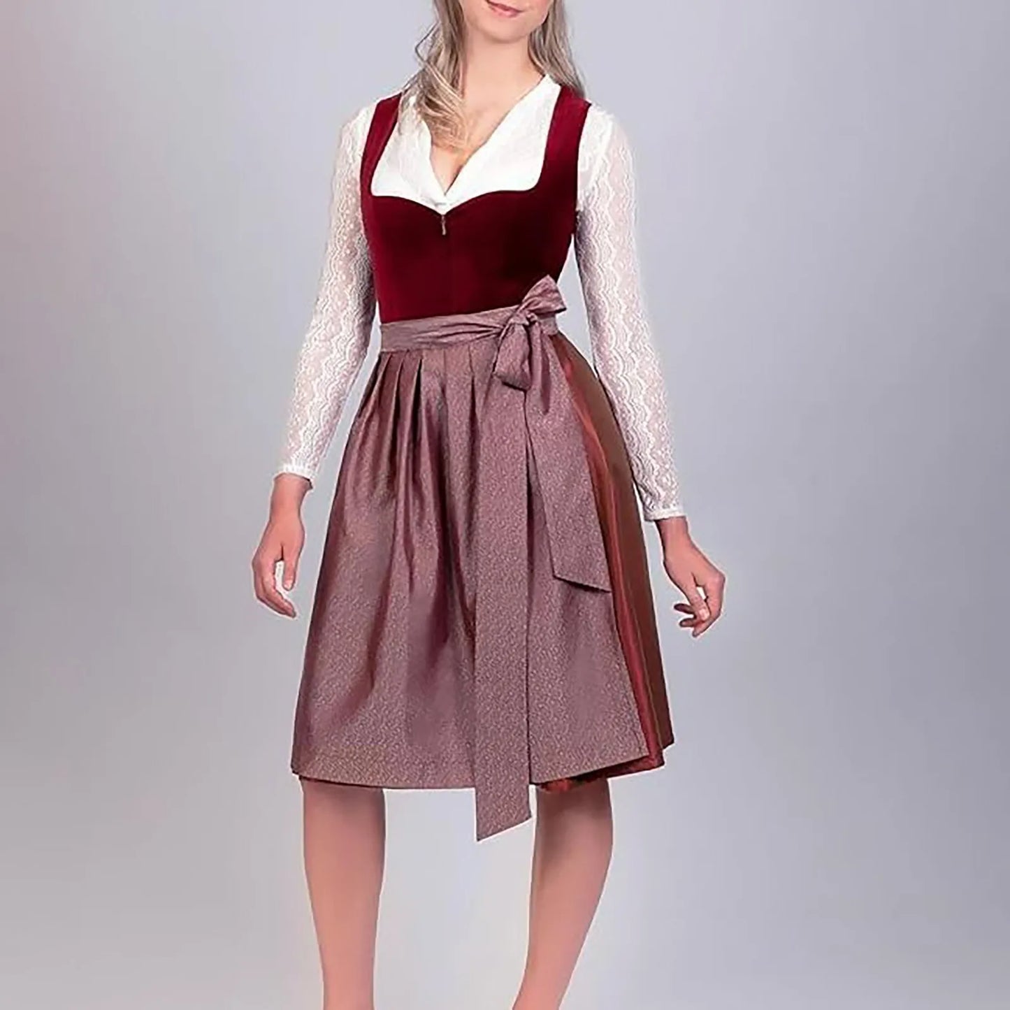 Elegant dirndl dress in shades of burgundy and brown