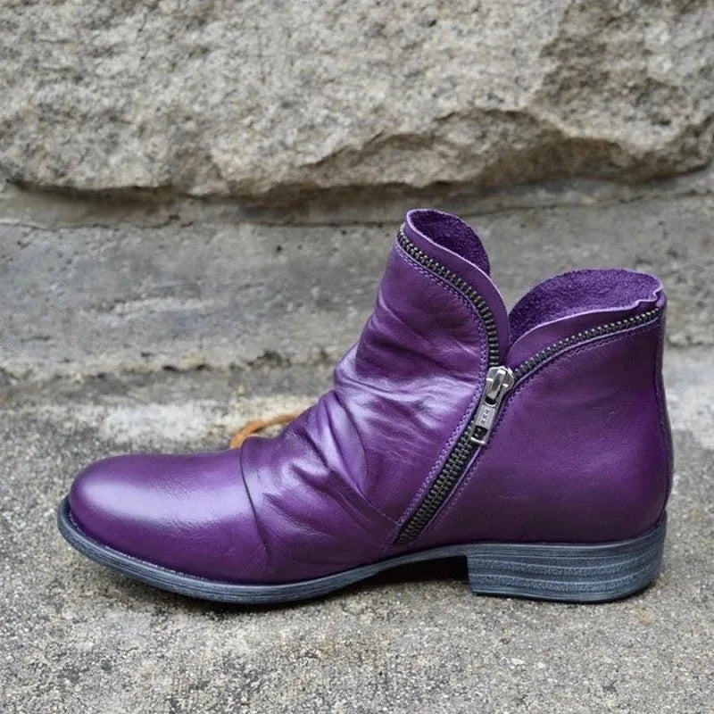 Mavexa Western Zip Ankle Boots For Women PU Finish Side Zipper Low Square Heel Everyday Style