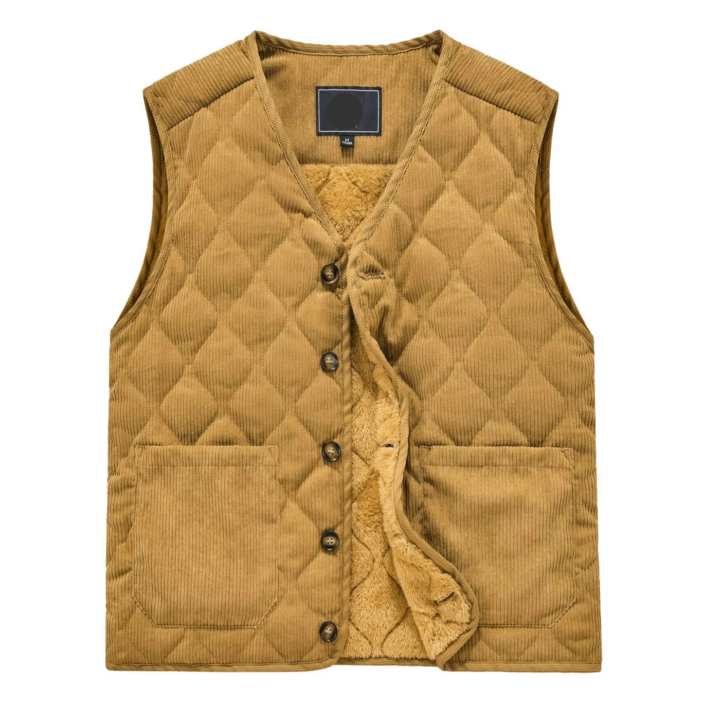 TrendAura Men's Corduroy Padded Vest With Diamond Stitch Warm V-Neck Workwear Jacket