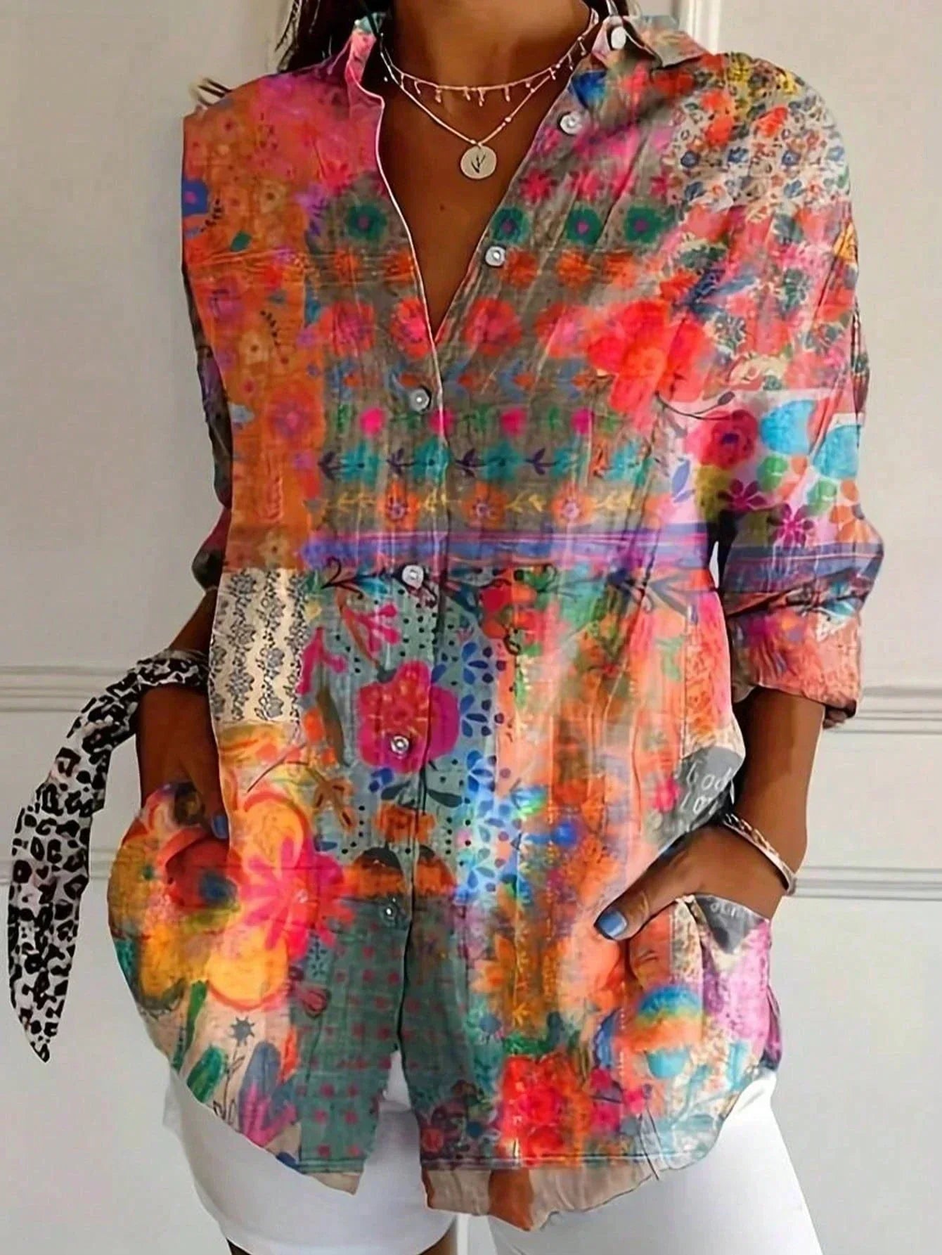Women's Blouse with Playful Print and Lightweight Fabric