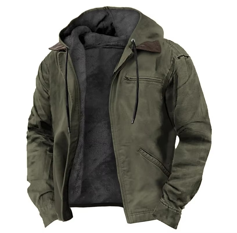 Men's Winter Fleece Hooded Jacket With Zipper Pockets And Warm Lining For Casual Outdoor Wear By TrendAura