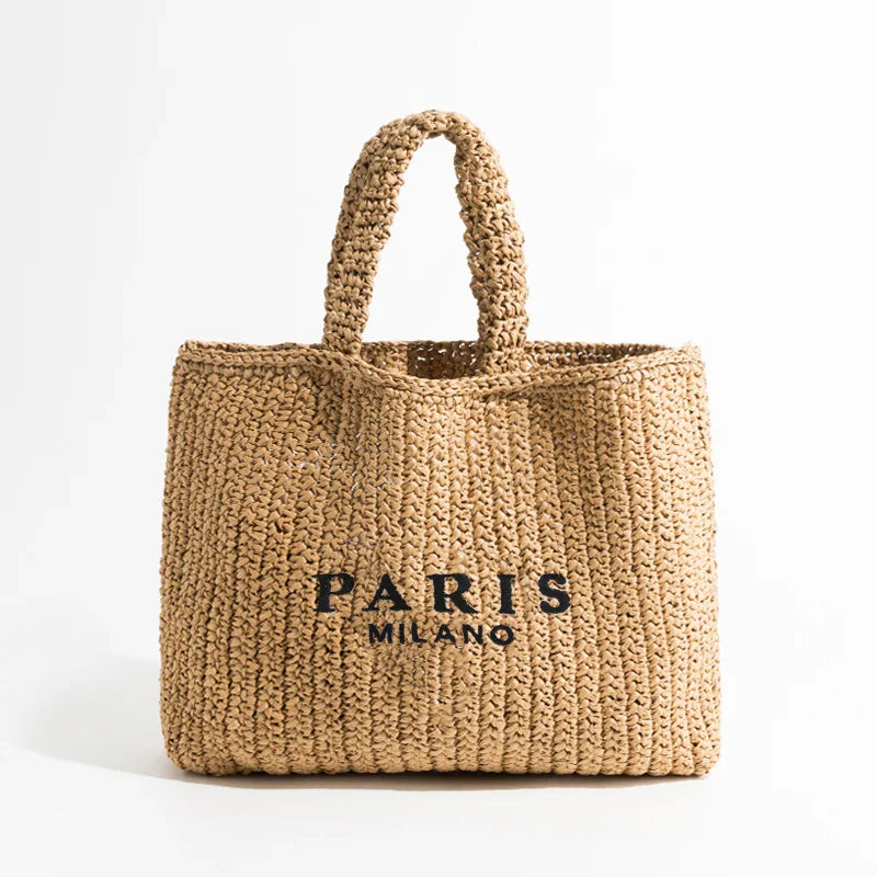TrendAura Milano Handwoven Tote - Lightweight Slim Beach Bag With Generous Space For Summer Essentials