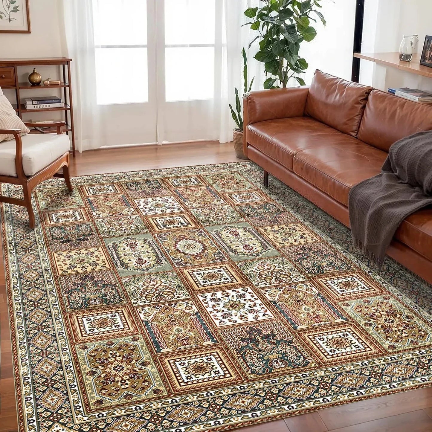 VIKAMA Bohemian-Style Floor Mat Non-Slip, Easy-Care Living Room Carpet Large-Size Floor Rug Bedroom And Living Room Home Décor